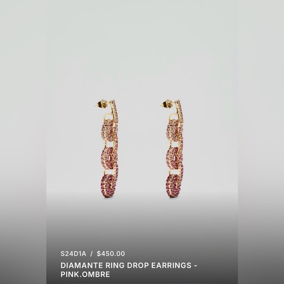 DIAMANTE RING DROP EARRINGS - PINK.OMBRE - Picture 3 of 4